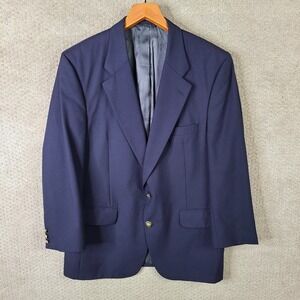 Vintage Burberry Jacket Mens 44R Blue Sport Coat Gold Buttons Wool Navy USA Made